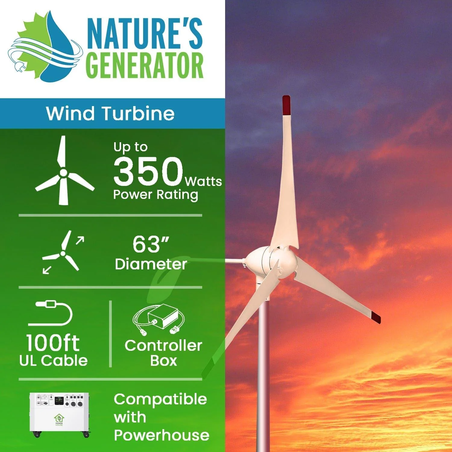 Nature's Generator 350W Wind Turbine