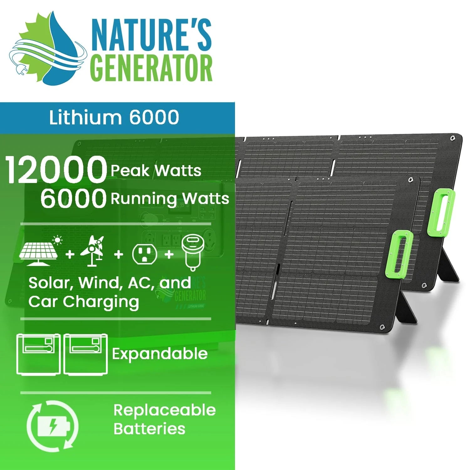 Nature’s Generator Lithium 6000 With Solar Panels
