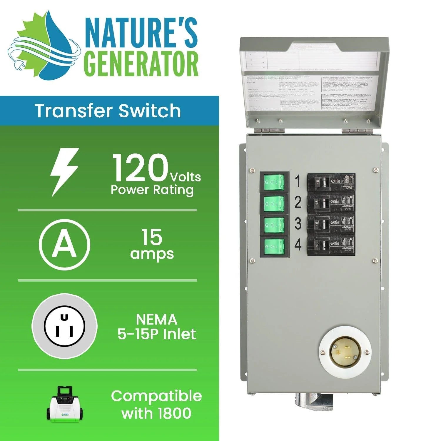 Nature's Generator 120V 15A 4-Circuit Manual Transfer Switch