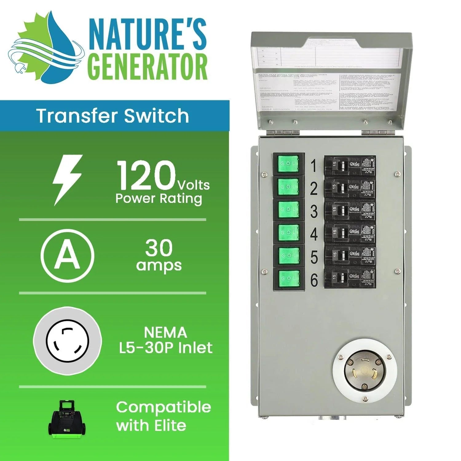 Nature's Generator 120V 30A 6-Circuit Manual Transfer Switch